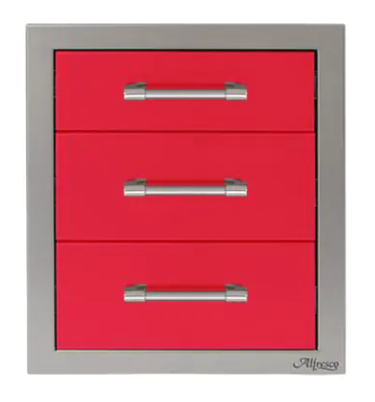 Alfresco 17" Three Tier Storage Drawers - Raspberry Red-Gloss