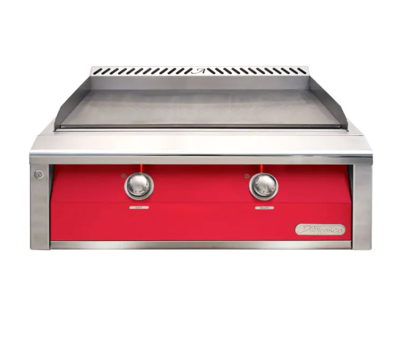 Alfresco 30" Dual Zone, Thematically Controlled Gas Griddle - Raspberry Red-Gloss