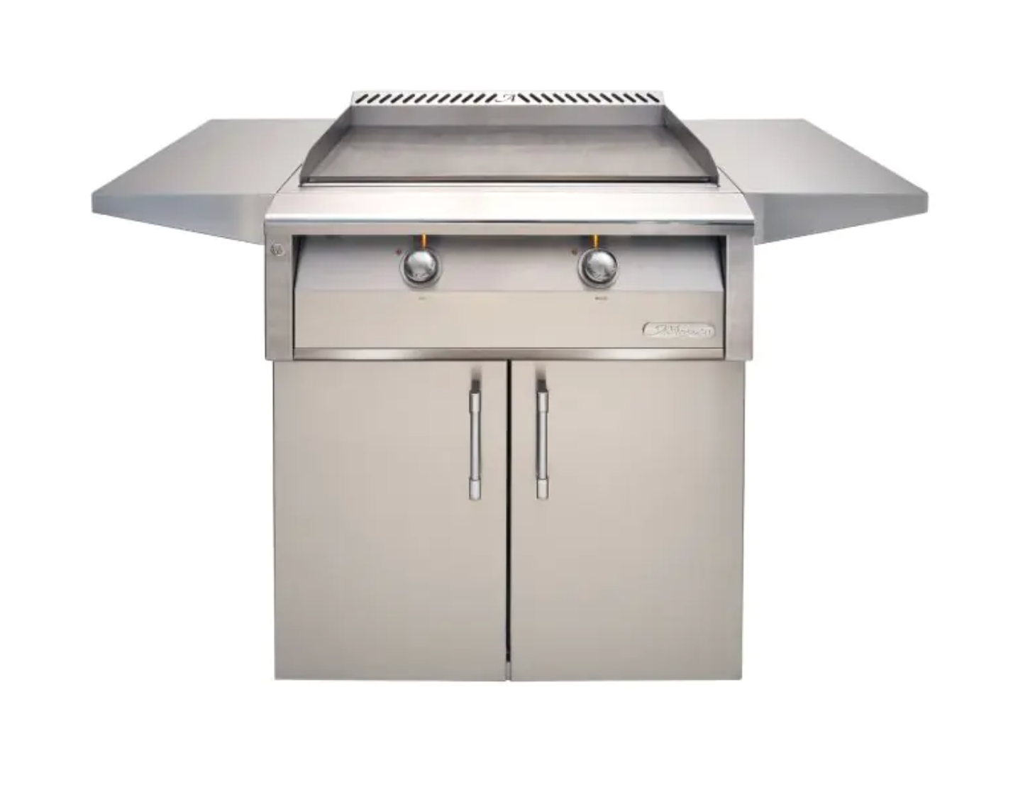 Alfresco 30" Dual Zone, Thematically Controlled Gas Griddle Mounted on a 30" 2 Door Cart - Raspberry Red-Gloss