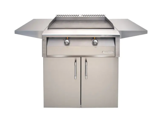 Alfresco 30" Dual Zone, Thematically Controlled Gas Griddle Mounted on a 30" 2 Door Cart