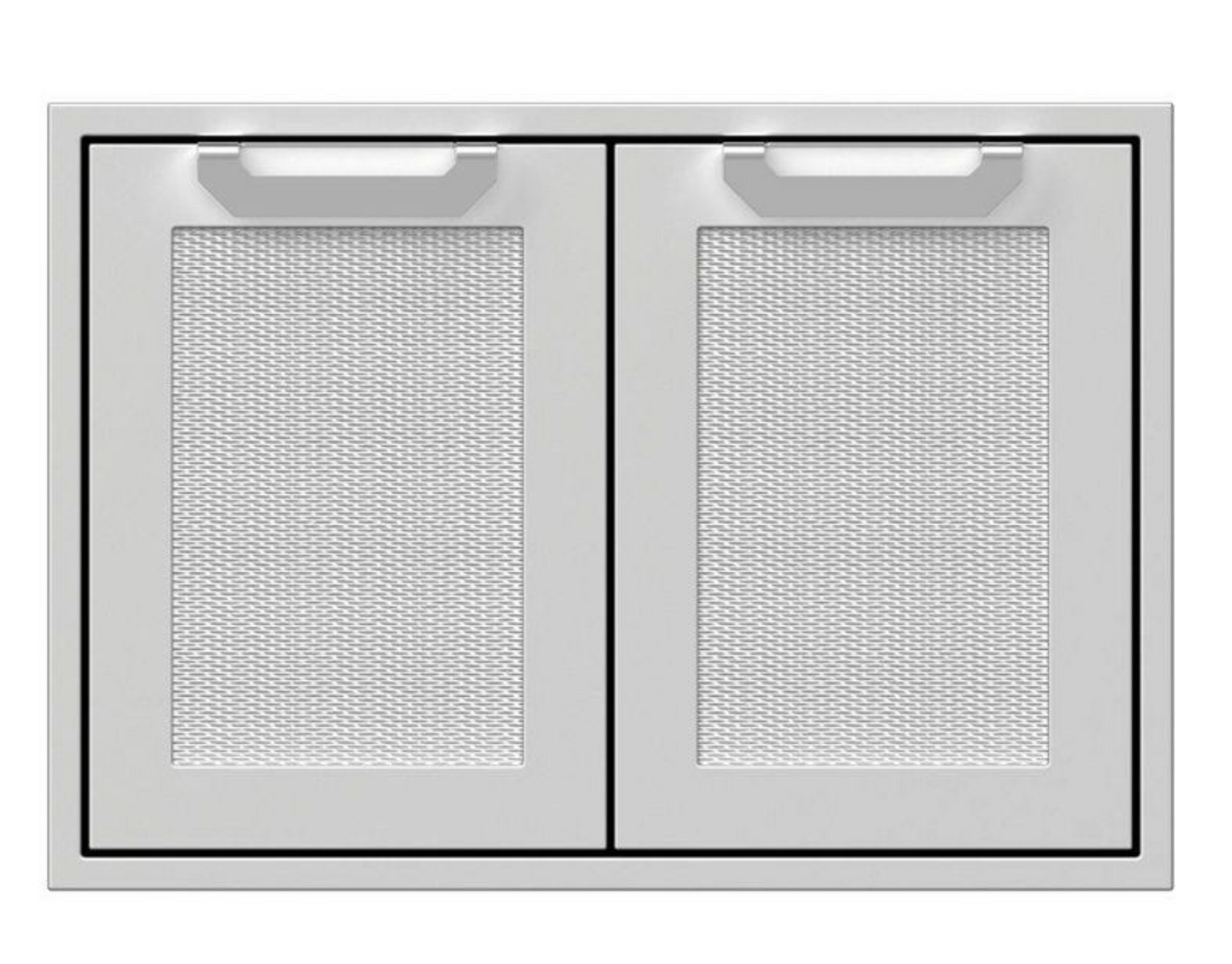 Hestan 30" Double Door Storage Cabinet, Marquise Front Panels; Left Side holds slide out for LP Tank or Trash Receptacle; Right Side is Enclosed w/ Adjustable Wire Shelf