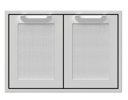 Hestan 30" Double Door Storage Cabinet, Marquise Front Panels; Left Side holds slide out for LP Tank or Trash Receptacle; Right Side is Enclosed w/ Adjustable Wire Shelf