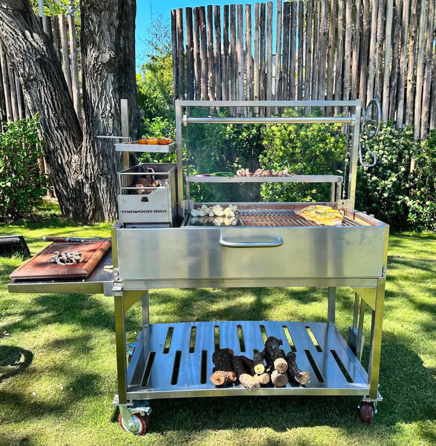 TAGWOOD XL FREESTANDING ARGENTINE SANTA MARIA WOOD FIRE & CHARCOAL GAUCHO GRILL STAINLESS STEEL 1117 SQ IN