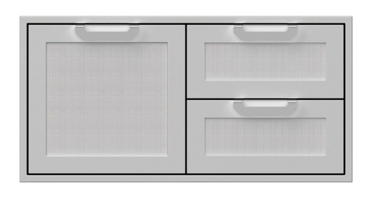 Hestan 42" Double Drawer and Storage Door Combination, Marquise Front Panels; Left Side holds slide out for LP Tank or Trash Receptacle; Right Side is Two Drawer Storage