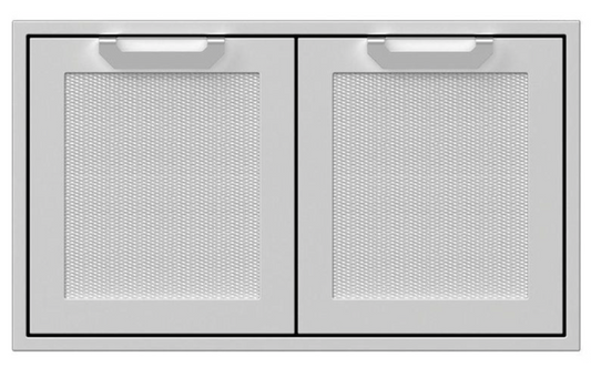 Hestan 36" Double Door Storage Cabinet, Marquise Front Panels; Left Side holds slide out for LP Tank or Trash Receptacle; Right Side is Enclosed  w/ Adjustable Wire Shelf