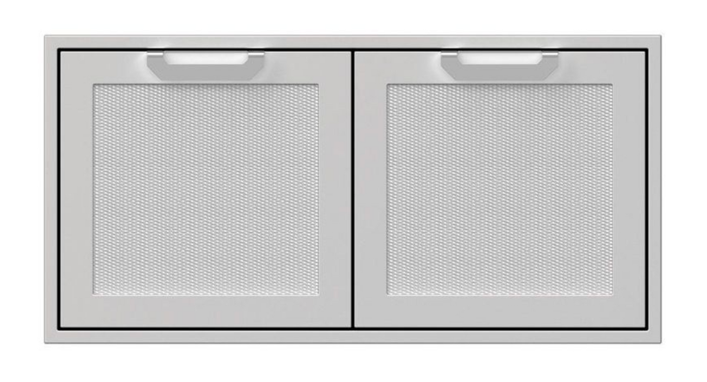 Hestan 42" Double Door Storage Cabinet, Marquise Front Panels; Left Side holds slide out for LP Tank or Trash Receptacle; Right Side is Enclosed w/ Adjustable Wire Shelf