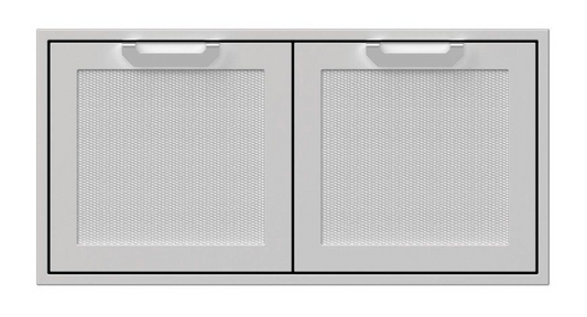 Hestan 42" Double Door Storage Cabinet, Marquise Front Panels; Left Side holds slide out for LP Tank or Trash Receptacle; Right Side is Enclosed w/ Adjustable Wire Shelf