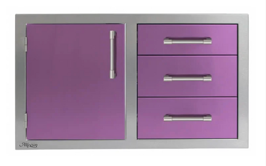 Alfresco 32" Three Drawers w/ Door On Left - Blue Lilac-Gloss