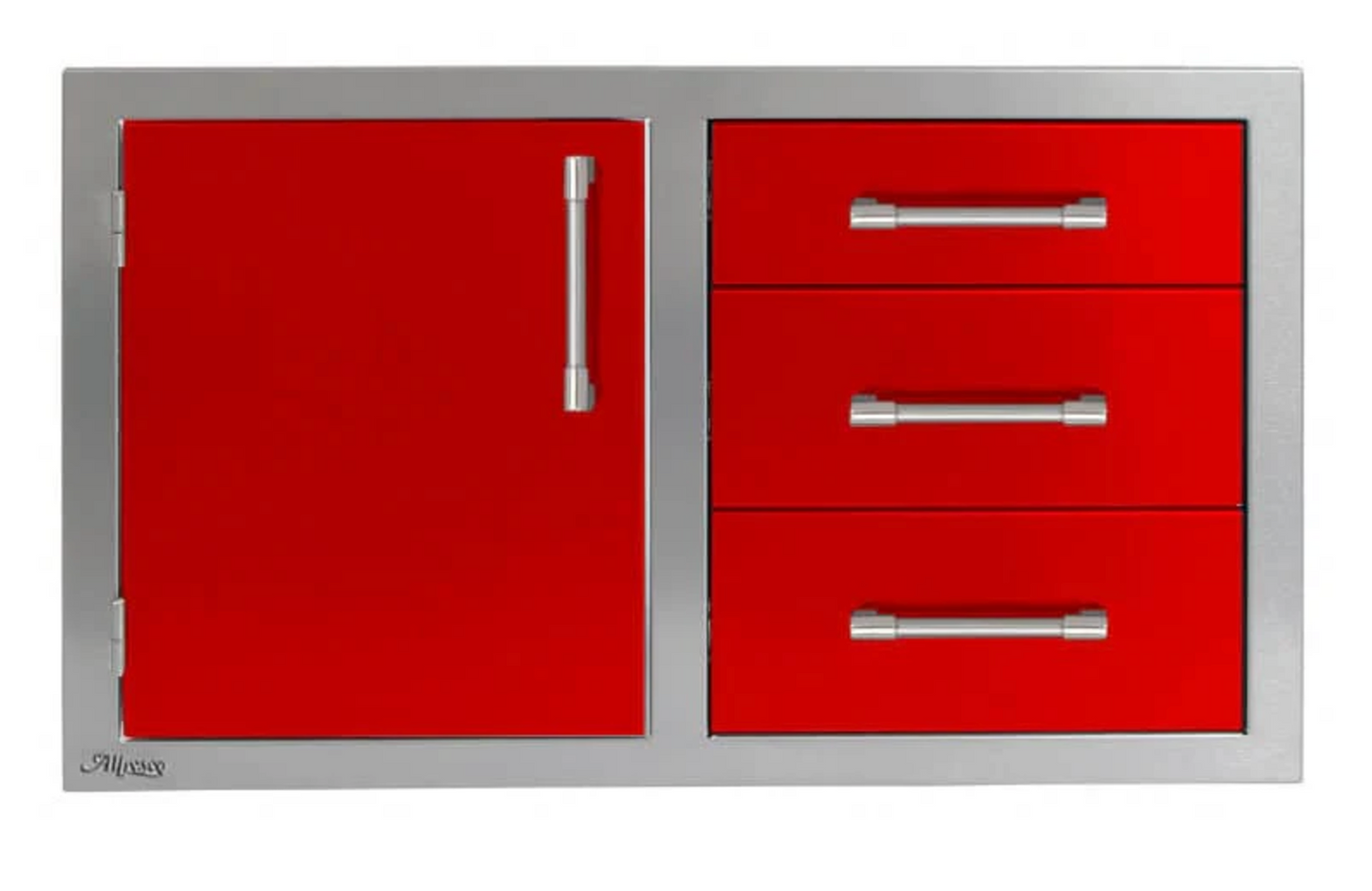 Alfresco 32" Three Drawers w/ Door On Left - Carmine Red-Gloss