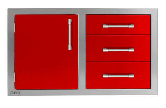 Alfresco 32" Three Drawers w/ Door On Left - Carmine Red-Gloss