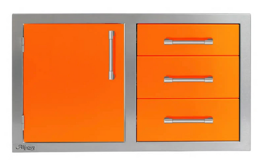 Alfresco 32" Three Drawers w/ Door On Left - Luminous Orange-Gloss