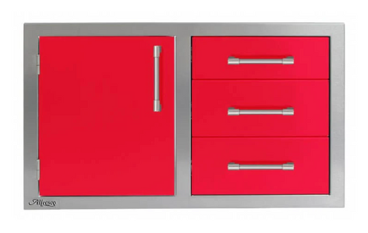 Alfresco 32" Three Drawers w/ Door On Left - Raspberry Red-Gloss