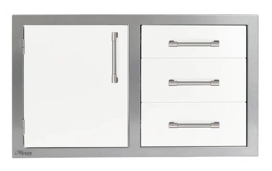 Alfresco 32" Three Drawers w/ Door On Left - Signal White-Matte