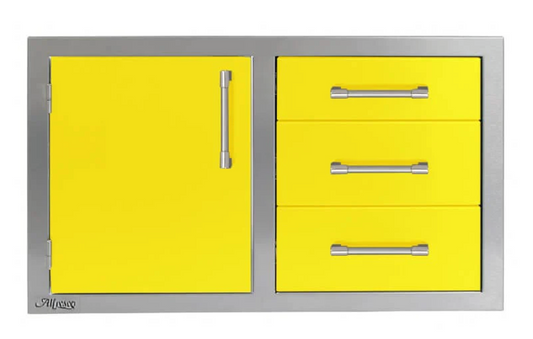 Alfresco 32" Three Drawers w/ Door On Left - Traffic Yellow-Gloss