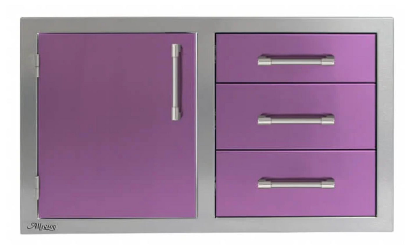 Alfresco 32" Three Drawers w/ Door On Right - Blue Lilac-Gloss