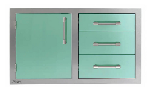 Alfresco 32" Three Drawers w/ Door On Right - Light Green-Gloss