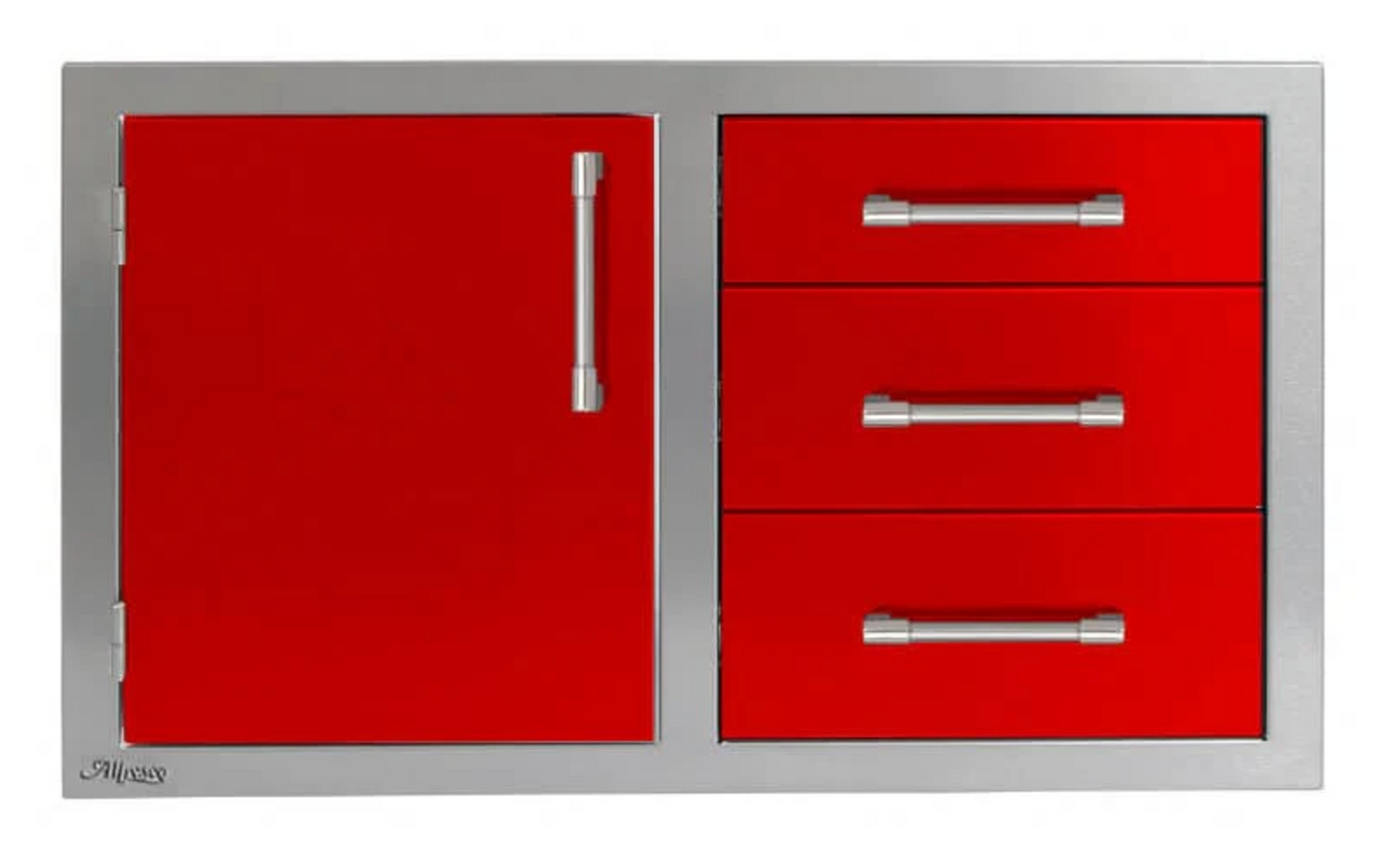 Alfresco 32" Three Drawers w/ Door On Right - Carmine Red-Gloss