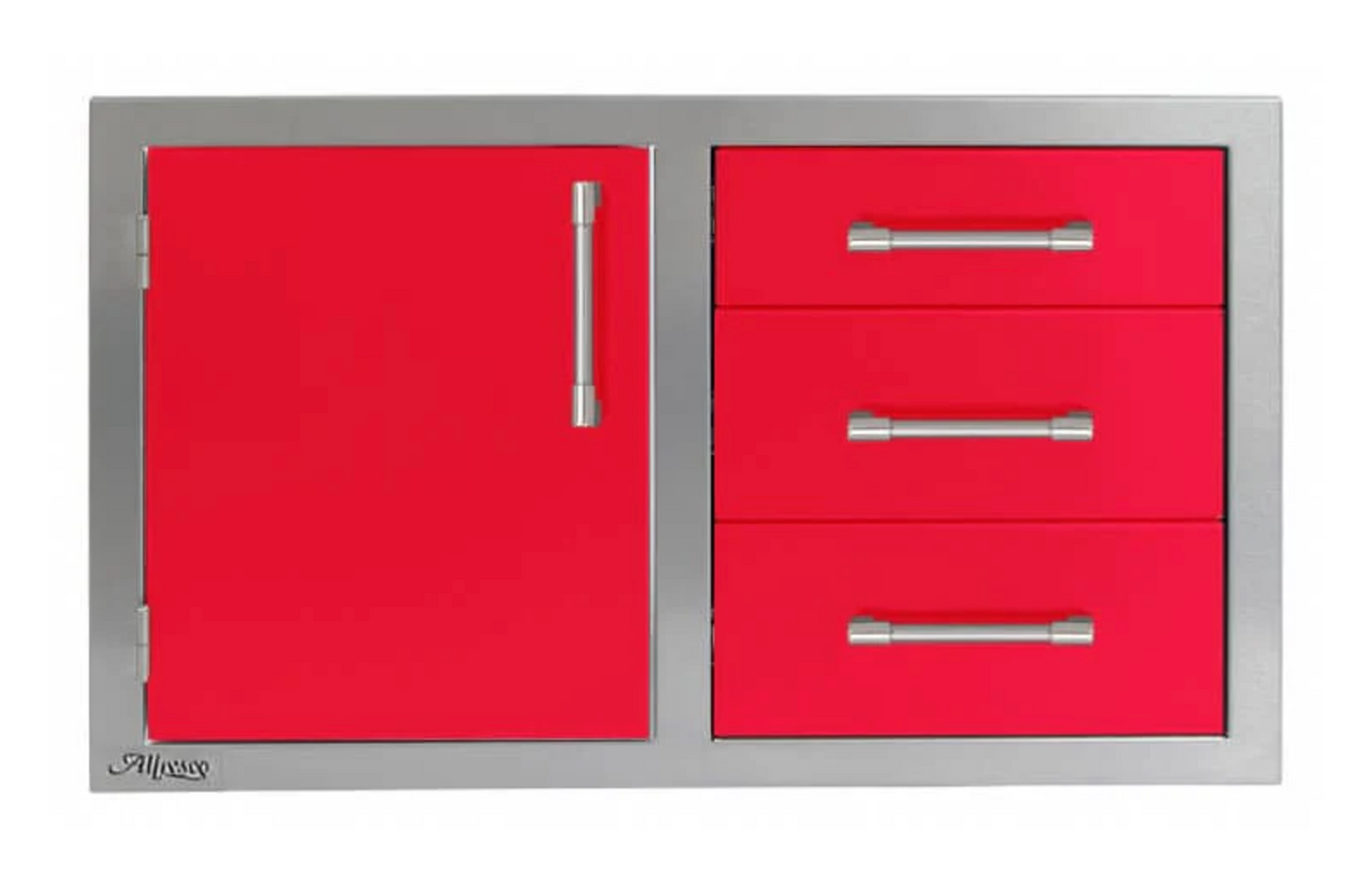 Alfresco 32" Three Drawers w/ Door On Right - Raspberry Red-Gloss