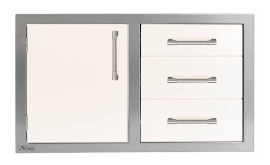 Alfresco 32" Three Drawers w/ Door On Right - Signal White-Gloss