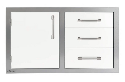 Alfresco 32" Three Drawers w/ Door On Right - Signal White-Matte