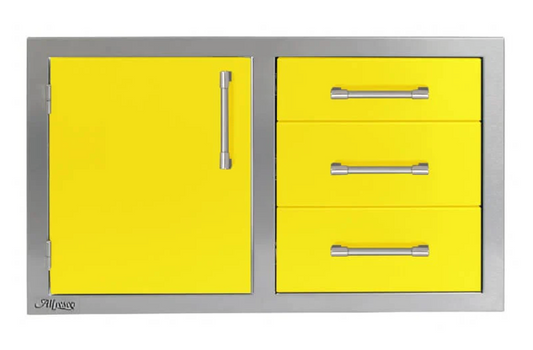 Alfresco 32" Three Drawers w/ Door On Right - Traffic Yellow-Gloss