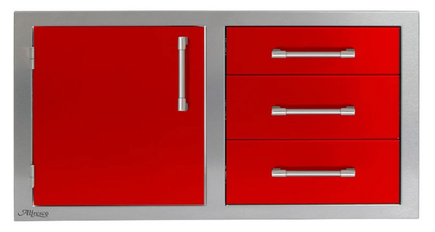 Alfresco 42" Door Drawer Combo - Left - Carmine Red-Gloss