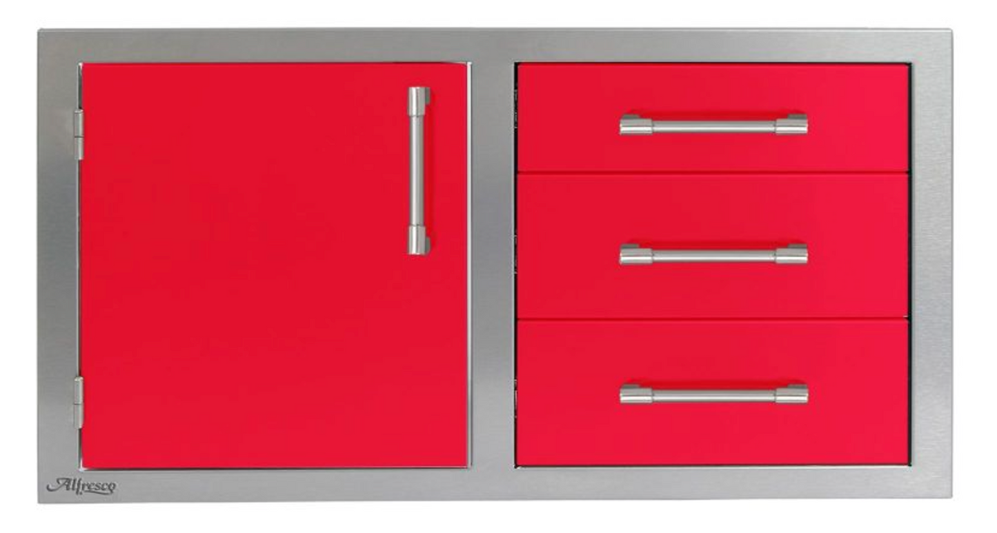 Alfresco 42" Door Drawer Combo - Left - Raspberry Red-Gloss