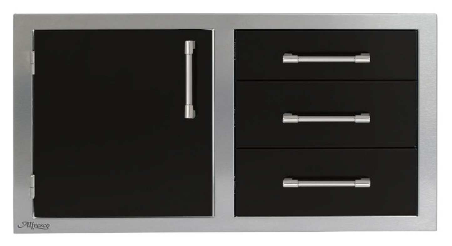 Alfresco 42" Door Drawer Combo - Left - Jet Black-Gloss