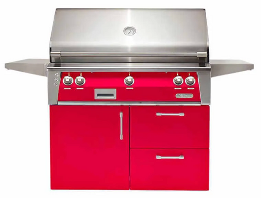 Alfresco 42" Sear Zone Grill w/ Cart Deluxe - Raspberry Red-Gloss