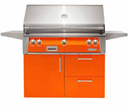 Alfresco 42" Sear Zone Grill w/ Cart Deluxe - Luminous Orange-Gloss