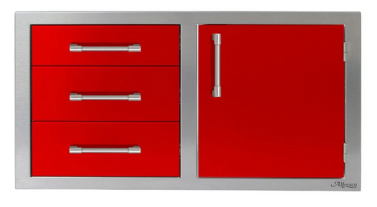 Alfresco 42" Door Drawer Combo - Right - Carmine Red-Gloss