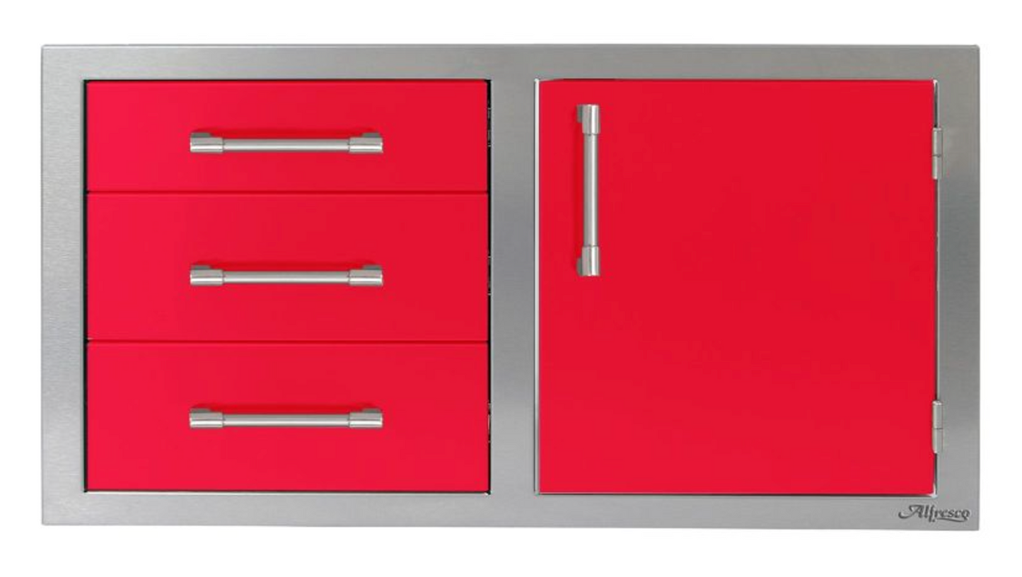 Alfresco 42" Door Drawer Combo - Right - Raspberry Red-Gloss