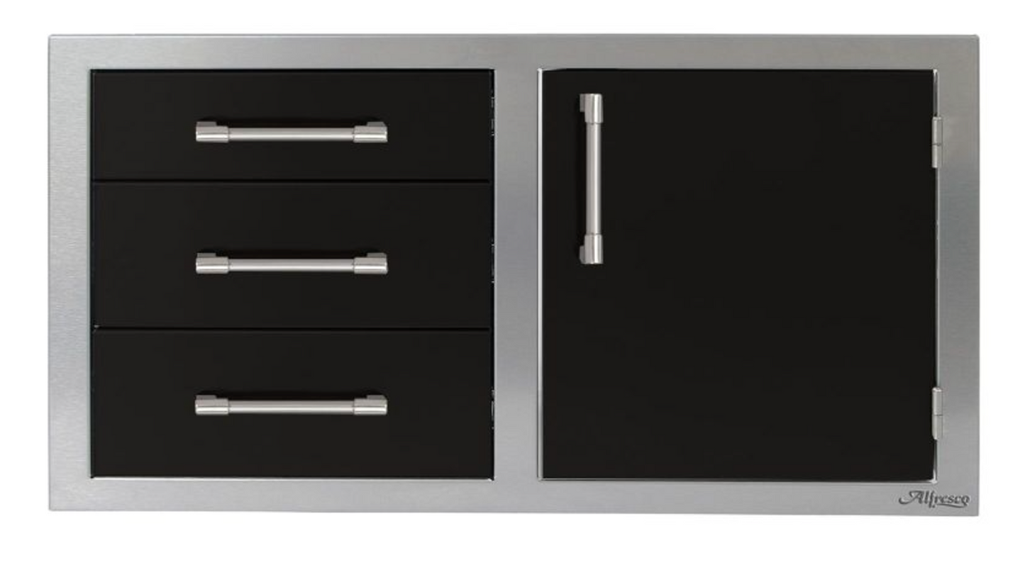 Alfresco 42" Door Drawer Combo - Right - Jet Black-Gloss