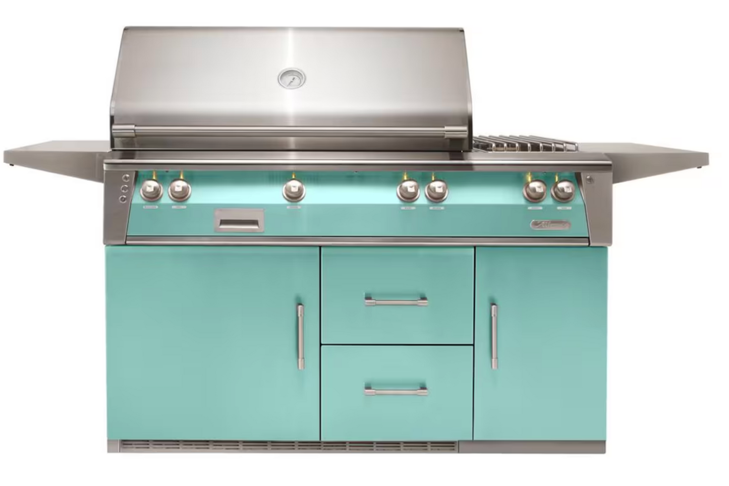 Alfresco 56" Sear Zone Grill On Refrigerated Base Dbl Side Burner  - Light Green-Gloss