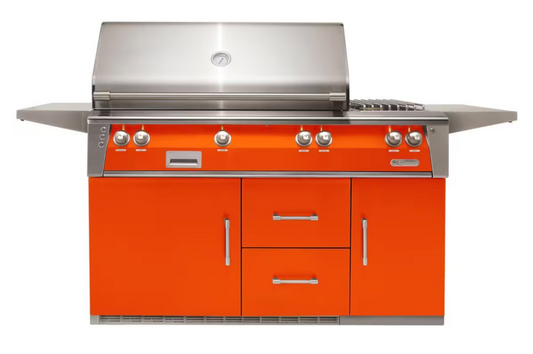 Alfresco 56" Sear Zone Grill On Refrigerated Base Dbl Side Burner  - Luminous Orange-Gloss