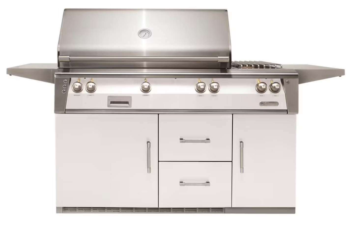 Alfresco 56" Sear Zone Grill On Refrigerated Base Dbl Side Burner  - Signal White-Matte