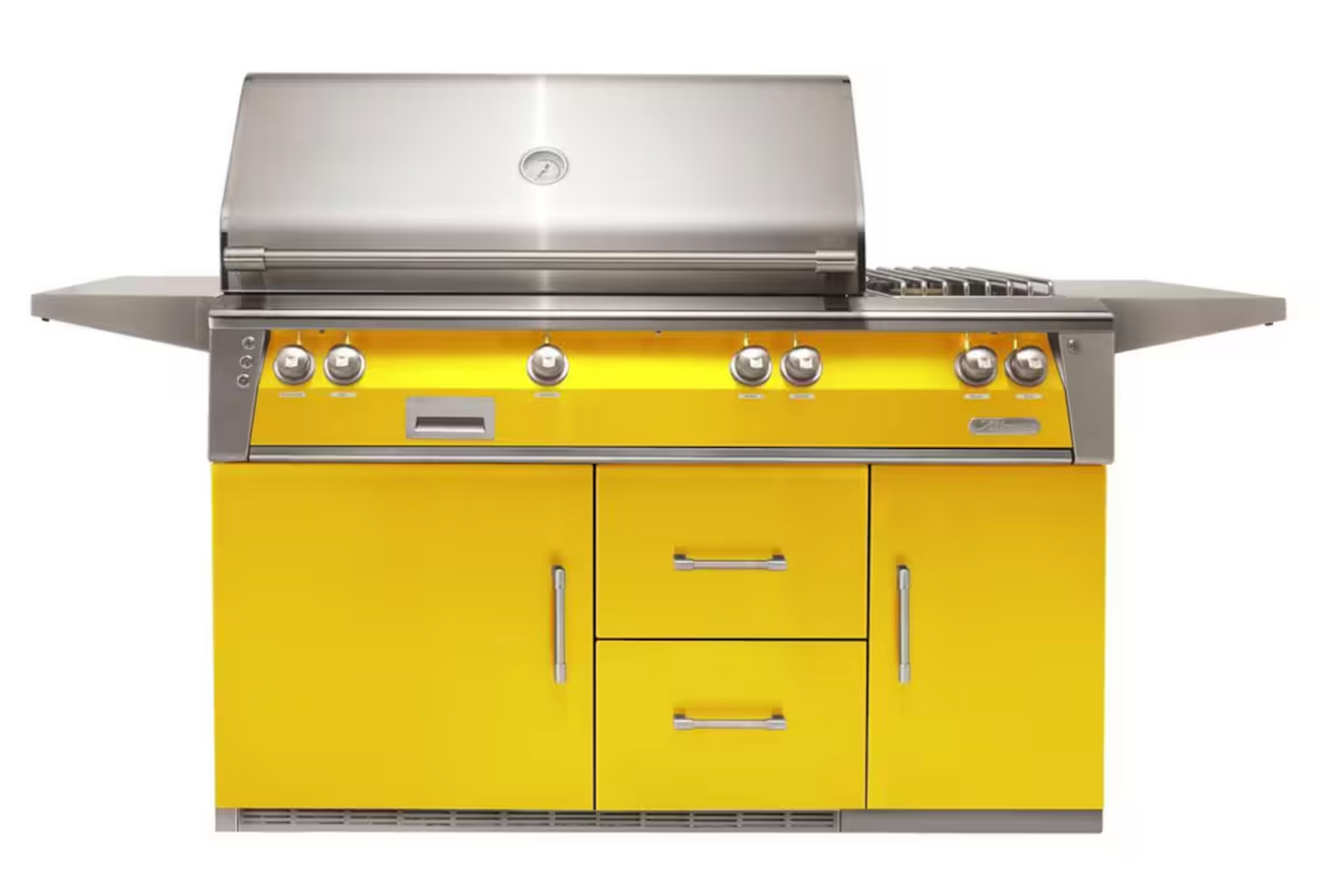 Alfresco 56" Sear Zone Grill On Refrigerated Base Dbl Side Burner  - Traffic Yellow-Gloss