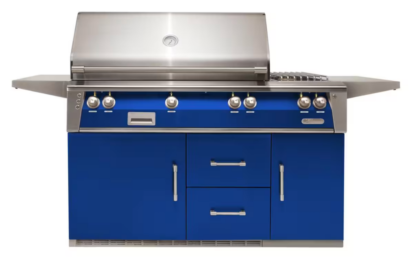 Alfresco 56" Sear Zone Grill On Refrigerated Base Dbl Side Burner  - Ultramarine Blue-Gloss