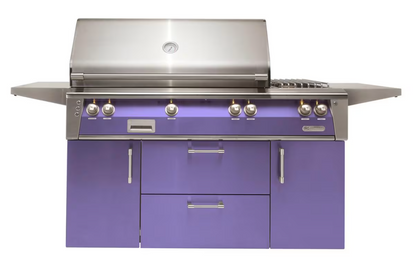 Alfresco 56" Searzone Grill w/ Sideburner Cart - Blue Lilac-Gloss