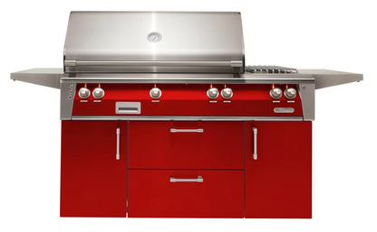 Alfresco 56" Searzone Grill w/ Sideburner Cart - Carmine Red-Gloss