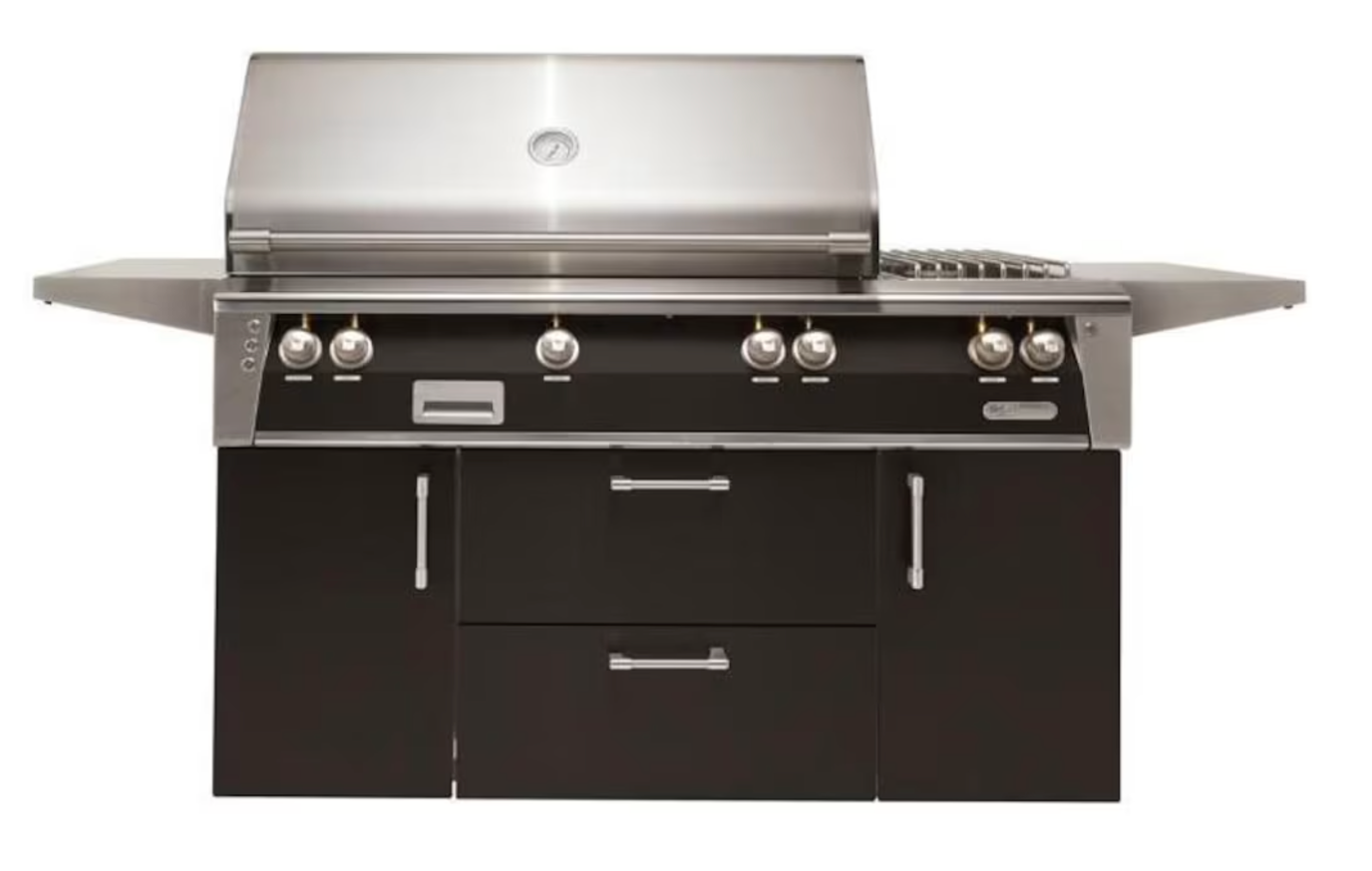 Alfresco 56" Searzone Grill w/ Sideburner Cart - Jet Black-Matte