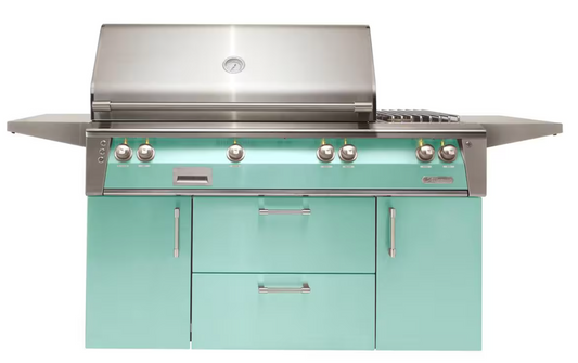 Alfresco 56" Searzone Grill w/ Sideburner Cart - Light Green-Gloss