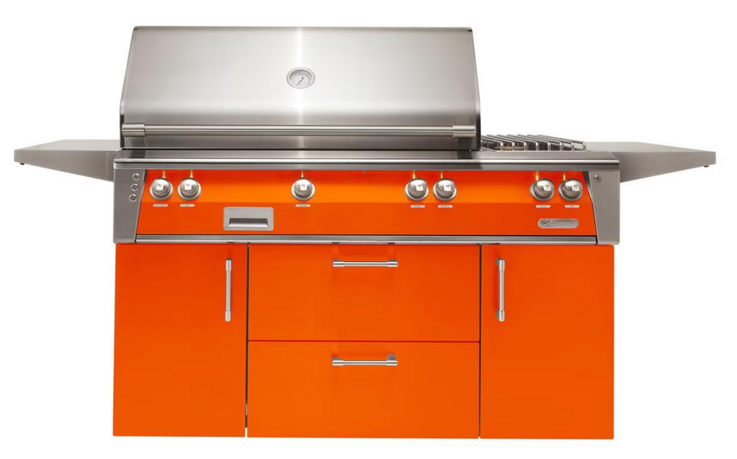 Alfresco 56" Searzone Grill w/ Sideburner Cart - Luminous Orange-Gloss