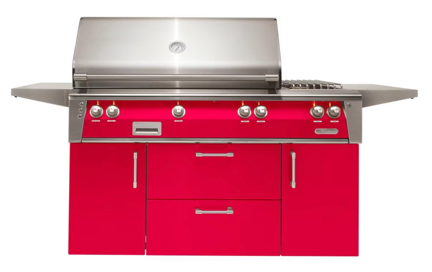 Alfresco 56" Searzone Grill w/ Sideburner Cart - Raspberry Red-Gloss