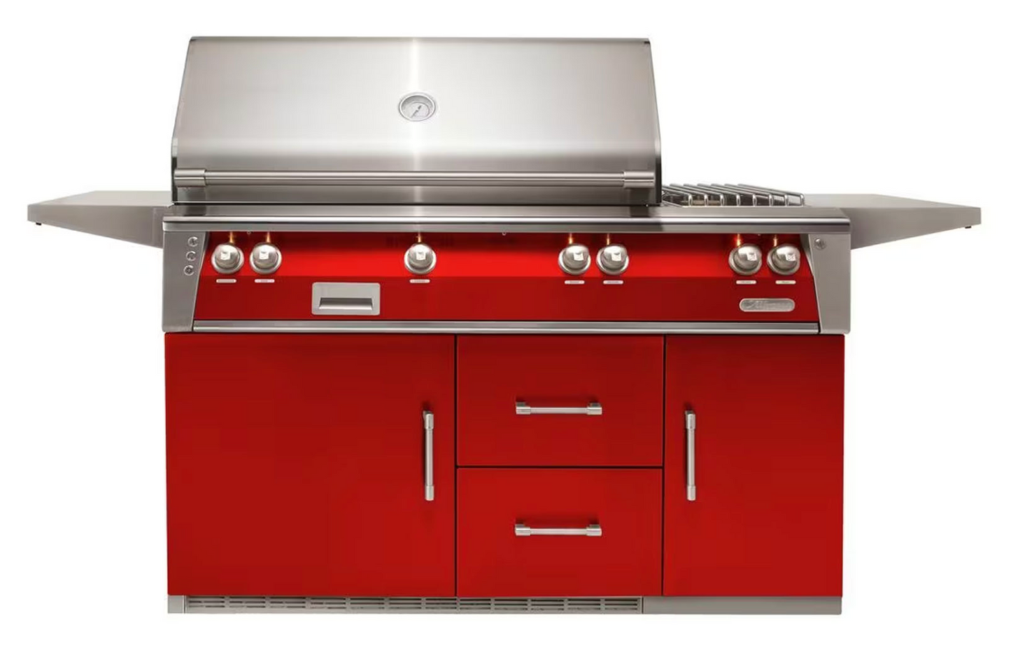 Alfresco 56" Standard Grill On Refrigerated Base Dbl Side Burner - Carmine Red-Gloss