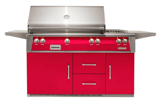 Alfresco 56" Standard Grill On Refrigerated Base Dbl Side Burner - Raspberry Red-Gloss