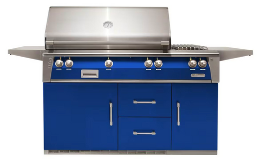 Alfresco 56" Standard Grill On Refrigerated Base Dbl Side Burner - Ultramarine Blue-Gloss