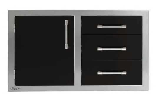 Alfresco 32" Three Drawers w/ Door On Right - Jet Black-Gloss